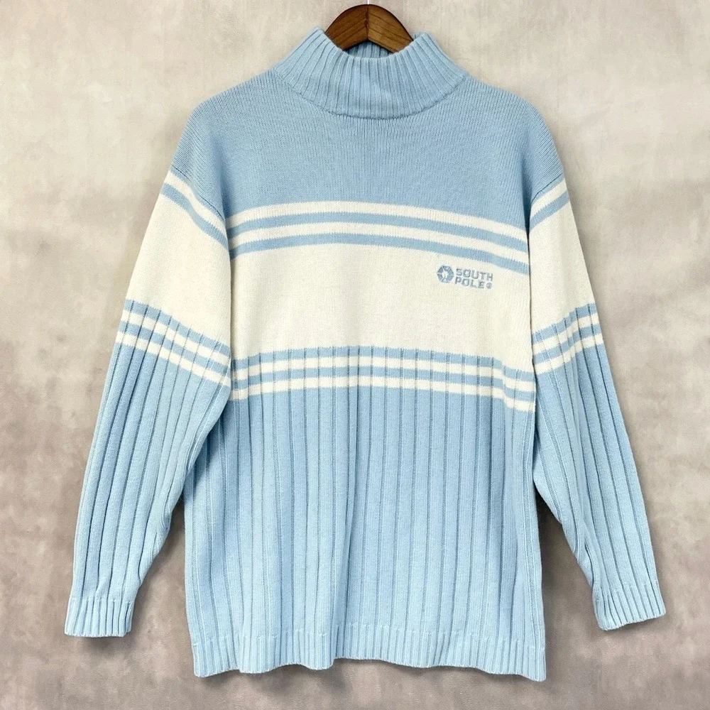 Y2K Southpole Sweater Mens XL Striped Mock Neck Street Skater Hip Hop McBling
